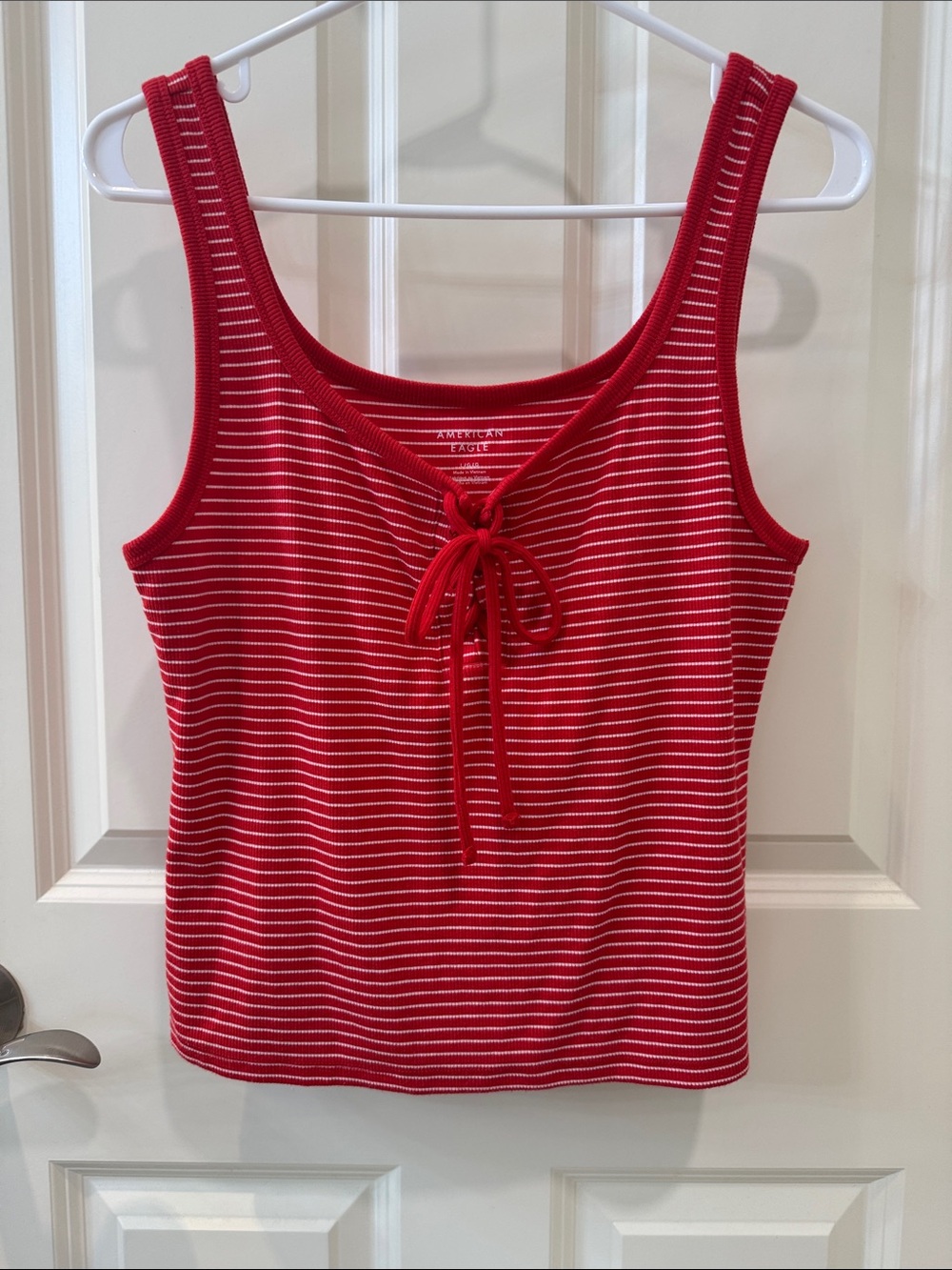 American Eagle Outfitters Red and White Striped Tie-Front Tank